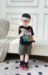 BT173 - Bộ cotton MARVEL loang đen mix quần cua màu rêu