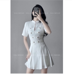 DAM013-ĐẦM ĐEN, TRẮNG  CÚC ĐỒNG CỔ TẦU ĐAI EO💎