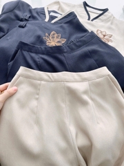 🌿SET253- PHÁP PHỤC ĐI CHÙA THÊU SEN 2 MÀU  THAN-BE