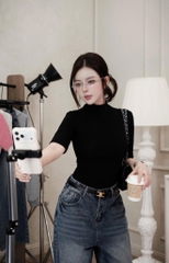 A424-Combo 3 áo thun cộc tay cao cổ đen nâu trắng