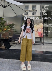 SET034-Set quần baggy màu vàng mix kèm áo phông cô gái