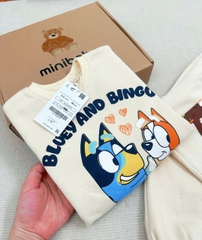 Bn175 (9-26kg) Bộ nỉ thu đông bé trai Cún BLuey màu be VNXK