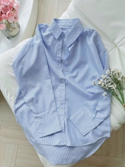 🍀A400- ÁO SMI KẺ XANH - HỒNG chất thô đũi dáng suông