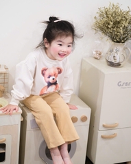 BN159-(8-26kg) Bộ nỉ thu đông bé gái gấu trắng phối quần thun nâu VNXK