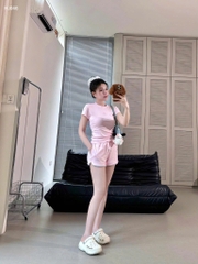 Set754- Bộ mặc nhà cộc tay hồng nhạt phối xám