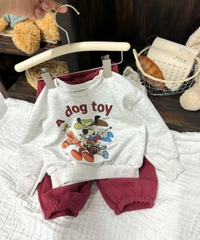 BT748-Bộ nỉ haida bé trai áo xám in phối quần bo ống