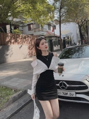 Đầm body đen phối thô trắng