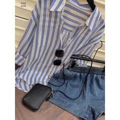 A257-Áo sơ mi kẻ xanh to đũi tằm máy mịn dáng suông