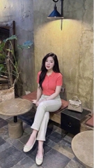 A636-Áo len cổ bẻ màu cam thêu ngực hàng nhà máy đủ tem