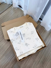 set908- bộ cotton màu be cộc in thỏ mờ QC