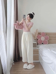 Set492- Set áo len mongtoghi hồng mix quần lien chân ren màu b e