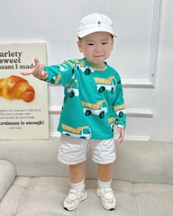 Bt676- Combo 4 áo phông dài tay chất cotton in xanh-vàng