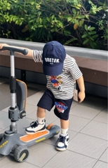 BN090- Bộ thun kẻ xanh than PAW mix quần chân cua