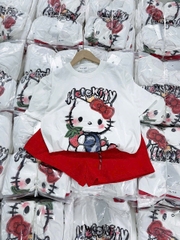 Set684- Set kitty áo trắng quần đỏ dáng cộc  chất cotton