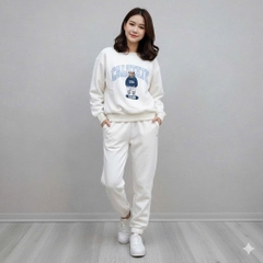 Set837- Bộ trắng nỉ. Bông in GAU  RA,BIT dài tay