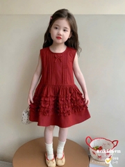 Damgai08- đầm 3 màu dáng xoè chất lien bèo chân bé gái
