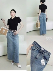 cV011- CN jeans dáng dài màu xanh nhà máy full tem