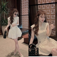 Dam155- Đầm xoè thêu ong ly eo tặng kèm quần váy