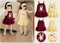 BT977- Combo 2 đầm dây vàng chất cotton in hình
