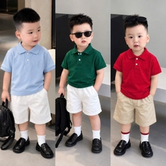 BT1008- Bộ áo polo cộc THÊU N-G.U.Aa  mix quần kaki mềm bé trai