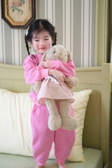 BN149- Bộ nỉ thu đông dài tay hoạ tiết Snopy hồng bé gái VNXK