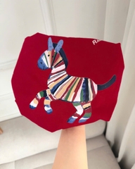 A557-Áo thun gia đình màu đỏ cộc tay Tết con ngựa