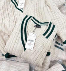 A443- Áo len be viền xanh cổ V nhà máy full tem