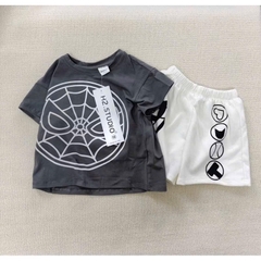 🧡🧡 BT524- Bộ áo TƠ nhện màu xám mix quần trắng hoạ tiết in