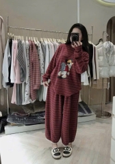 Set818- Set mặc nhà vải díp lông phối kẻ 4 màu mickey