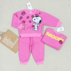 BN149- Bộ nỉ thu đông dài tay hoạ tiết Snopy hồng bé gái VNXK