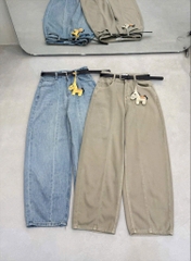 Quan095-Quần jean suông 2 màu xanh và nâu dài 100cm TẶNG KÈM ĐAI