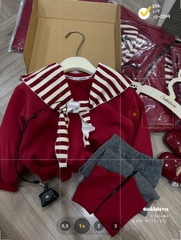 Bt750- bộ nỉ đỏ bé gái legging kèm khăn rời quả bông màu đỏ