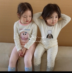 CB388-Combo 2 bộ thun díp dài tay bé gái hồng be