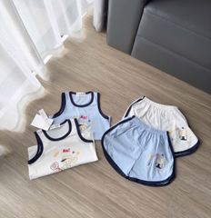 Cb357- Combo 2 bộ balo viền chất cotton in vợt trắng xanh