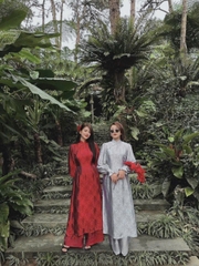 ☘️SET392- SET ÁO DÀI CHỮ TAY BỒNG CÚC BỌC🌺