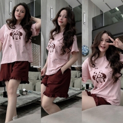 SET965-  Set mặc nhà áo mickey hồng phối quần cộc bèo