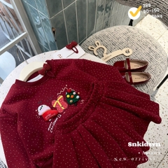 Bt763- Bộ nỉ lông màu đỏ chấm bi noel bé gái