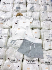 Set693- Bộ cotton CÚN quần trơn dáng cộc áo in