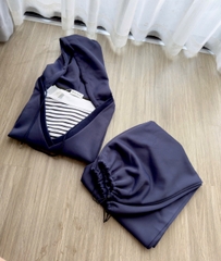 Set779- Bộ nỉ nữ có mũ vải nỉ haida xanh than phối quần dài bo ống