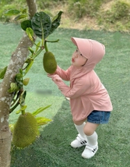 Aokid016-Áo choàng nắng trẻ em 2 màu ghi,hồng mũ to chất mát