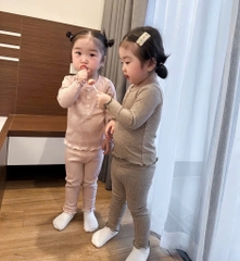 BT607-Bộ thun tăm dài tay thu đông bé gái 4 màu