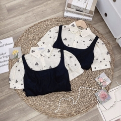 Đầm đen phối đũi hoa ( đầm liền)