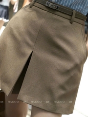 Quan074-Quần váy ngắn xẻ trước 2 màu nâu đen