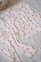 CB166-(8-26kg) Combo 2 bộ thun tăm dài tay bé gái nơ hồng VNXK