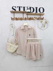 🌿Set661- SET KẺ QUẦN 2 LỚP XẺ GẤU 2 Màu chất đũi lien