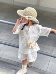 BT949-Bộ đũi trắng linen cộc tay cho bé