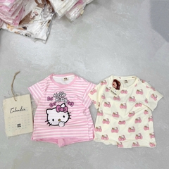 bt9010-Combo 2 bộ KITTY kẻ ngang quần đùi chất cotton bé gái