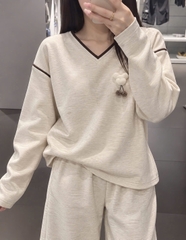 SET1058- Set nỉ dip mặc nhà màu be kèm charm