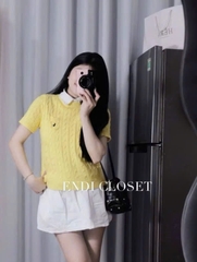 A383- Áo len cộc tay dệt kim vàng tươi