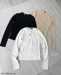 A386- Combo 3 áo thun dài tay nâu trắng be